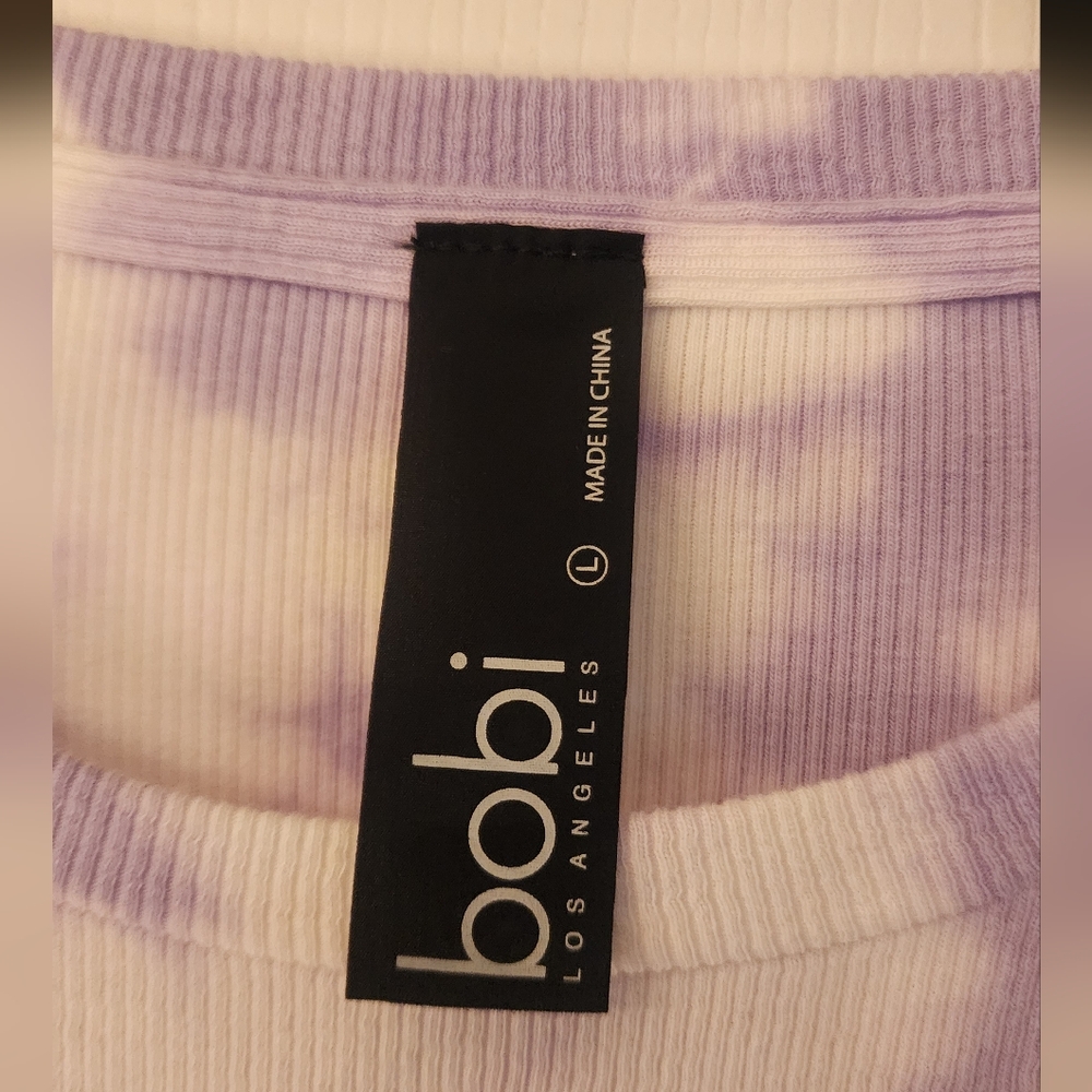 BOBI Los Angeles crop purple tie-dye Jewel neck lS tee size Large - Picture 9 of 10